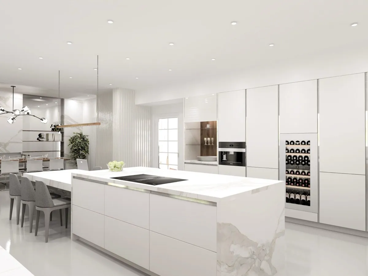 Una cucina moderna a incasso completamente montata